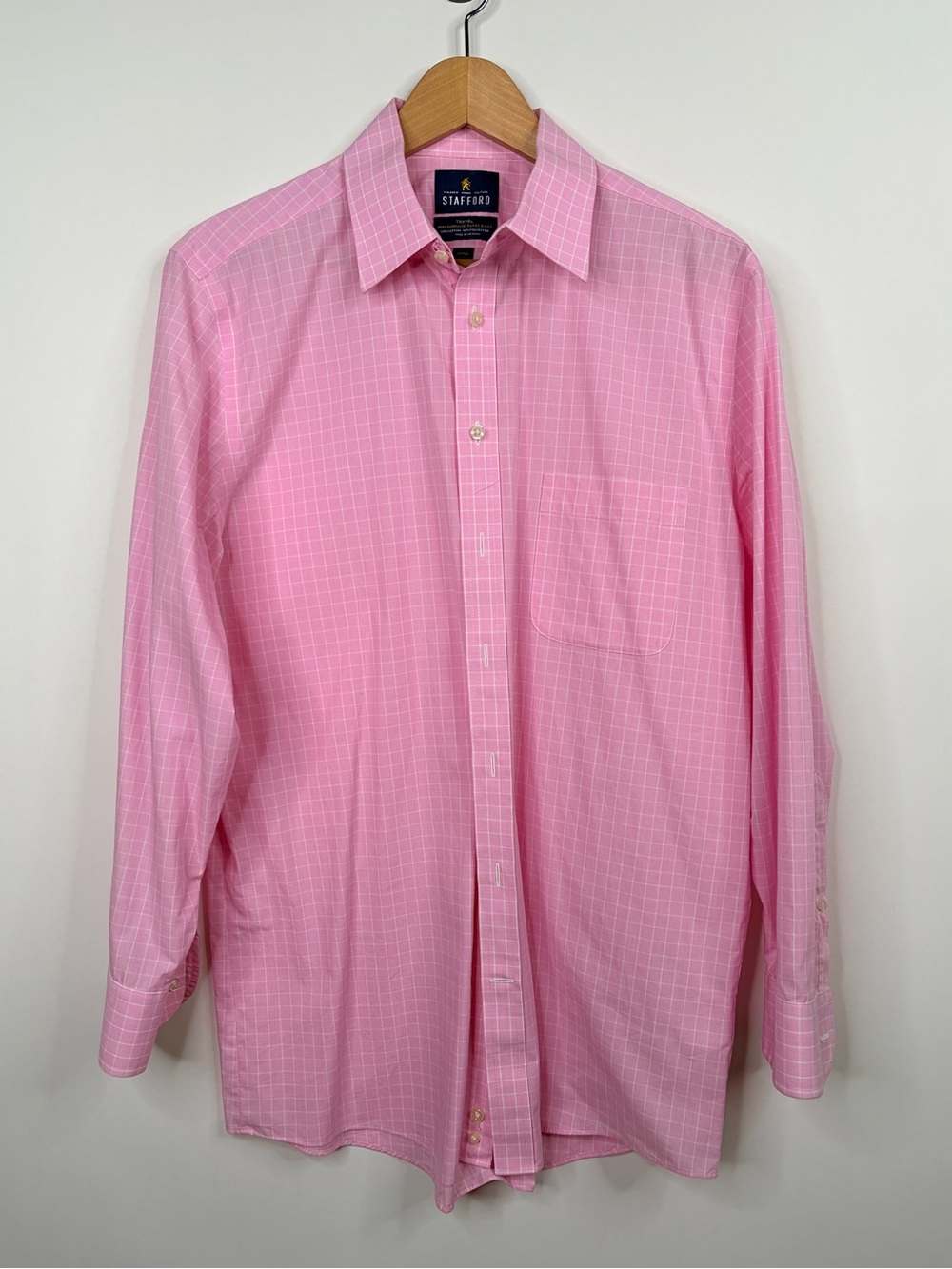 Stafford Pink Windowpane Long-Sleeve Dress Shirt